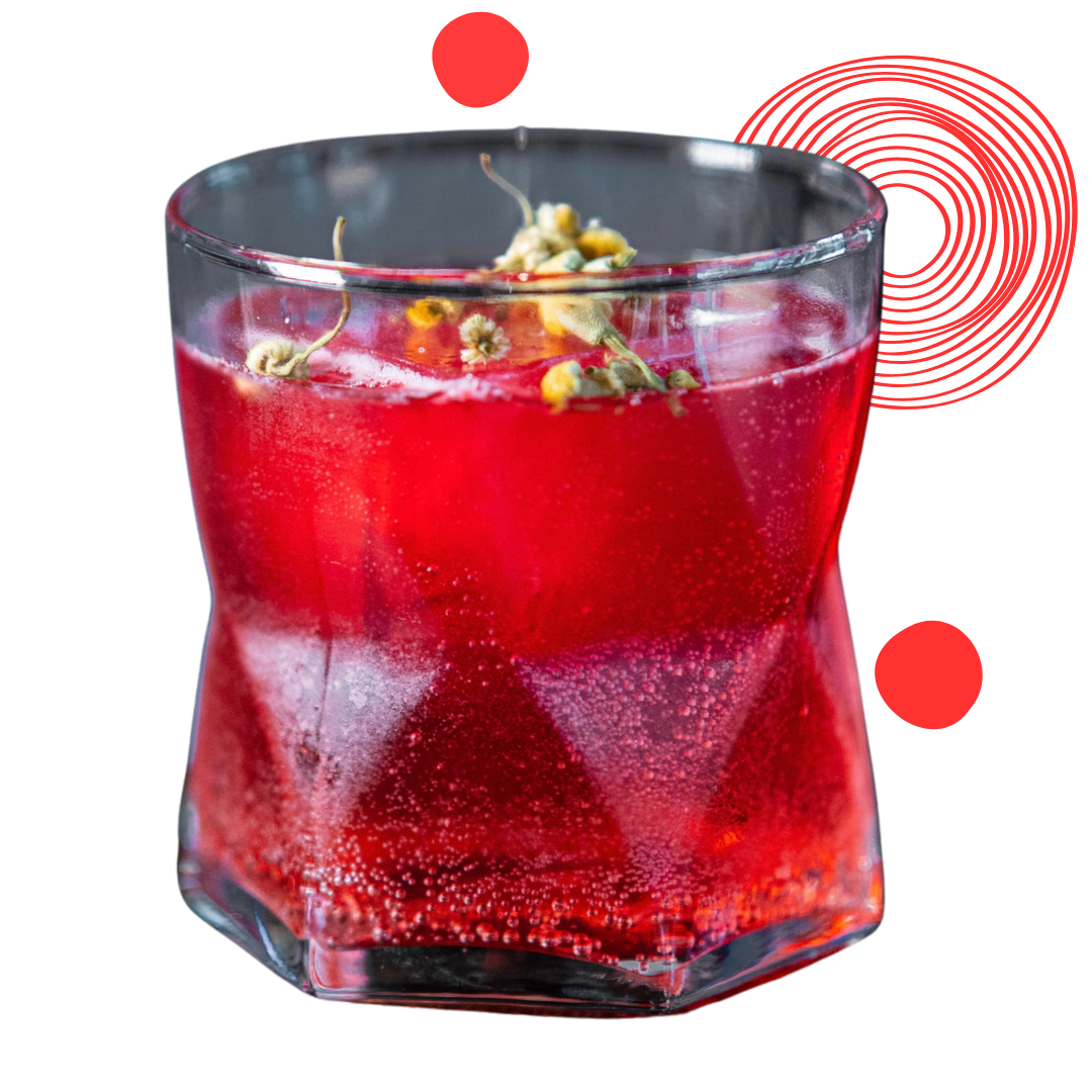 Gypsy Fortune Teller cocktail with chamomile-infused gin and berry infusion, served with garnish